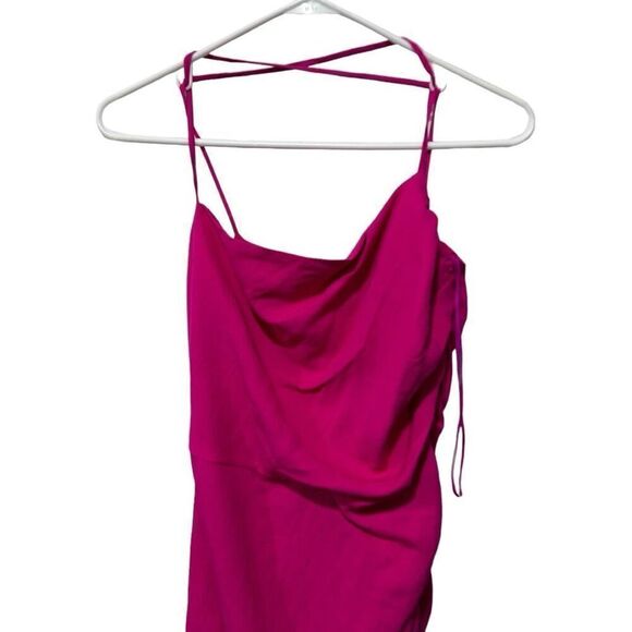 The Sei Magenta Ruched Lined Twist Cowl Neck Open Back Mini Dress Pink Sz 2 NWT - Picture 2 of 10